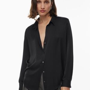 Wilfred Black Satin Long Sleeve Button Down Shirt